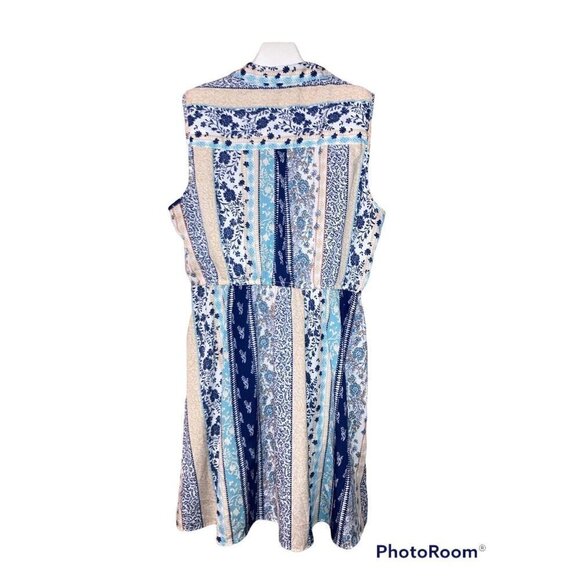 Mph Collection Womens 2X Plus Pink & Blue Button Up Collared Sleeveless Dress - Picture 5 of 6
